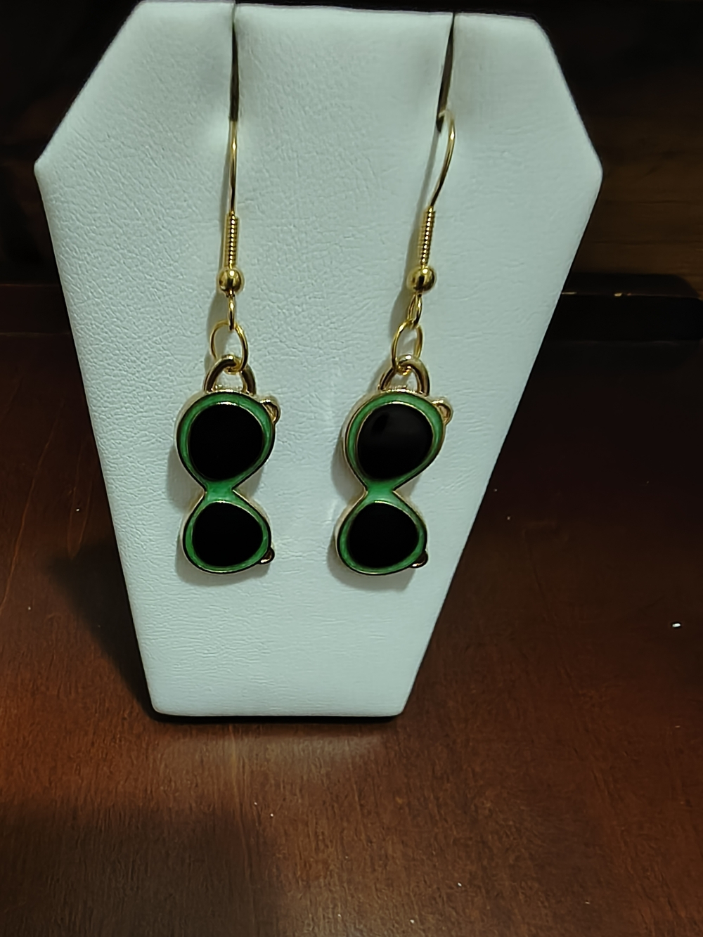 Gold Tone/Green Sunglasses Drop Earrings